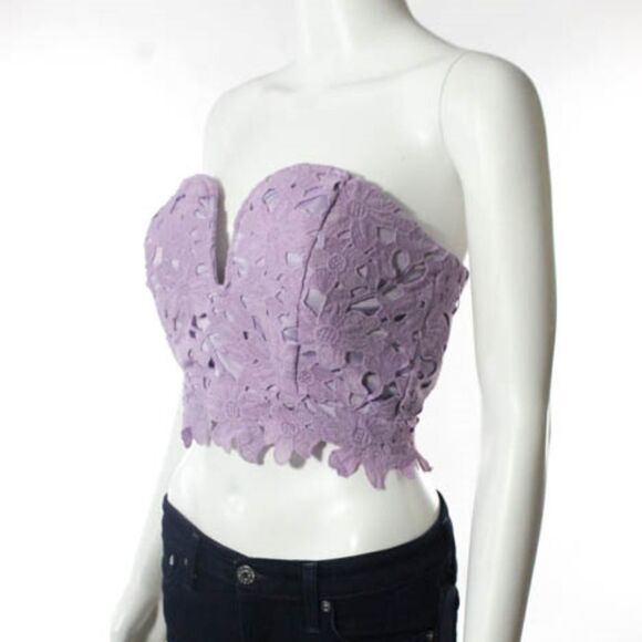 NEW Asos Purple Open Knit Strapless Bustier Top 0 - Picture 1 of 6